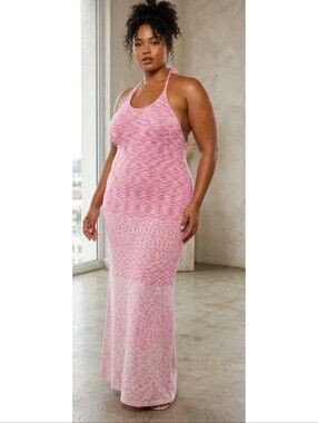 Future Collective Halter tie Knit Sweater dress Pink Ombre Size 3X